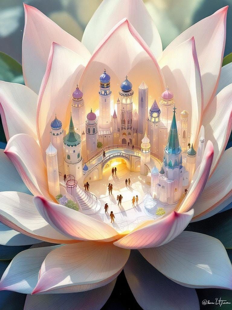 Crystal City in Lotus Flower, Art Nouveau Style