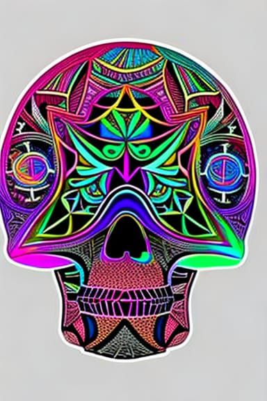 Skull with a big 🐚 horn; rainbow zentangle styled; photorea...