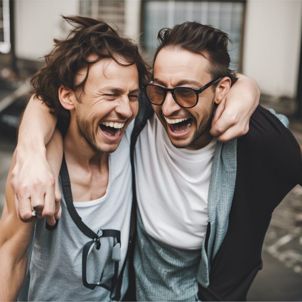 Two friends having a big laugh