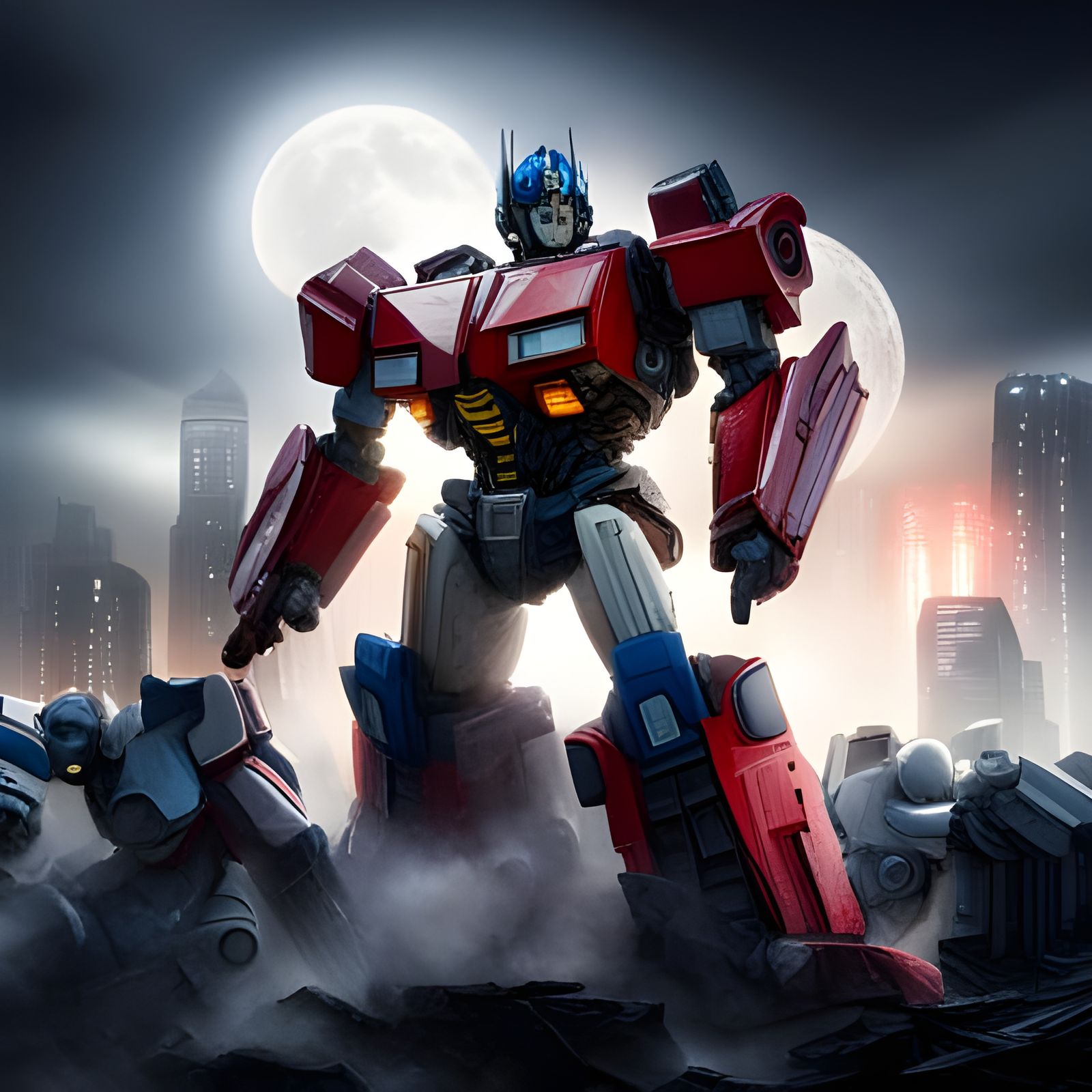highly detailed transformers and  sci-fi characters battling...