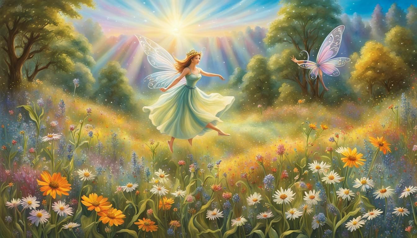A whimsical scene of a fairy kingdom, spanning all four seas...