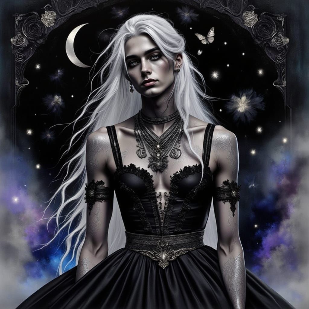 <lora:Princess Intensity:1.0> <lora:Abstraction:1.0> <lora:DreamweaverFlux:1.0> Gothic fantasy portrait of a man in a dress, in Renaissance ...