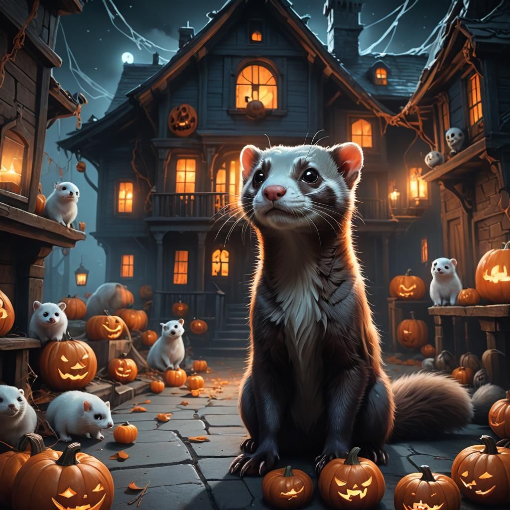 ferret goes through a haunted house & he sees alot of scary things