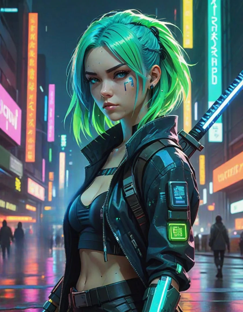 Neon Green Cyberpunk Woman