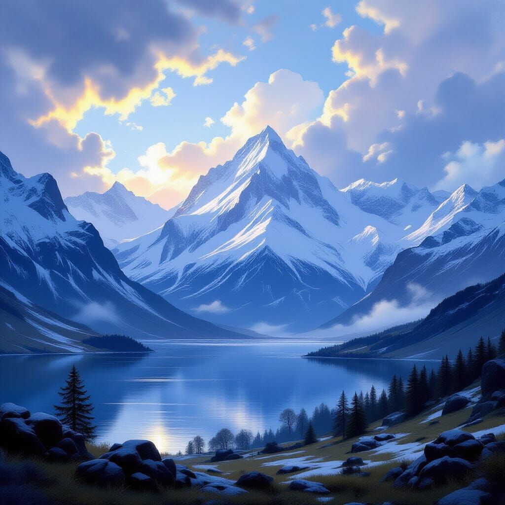 Snow-Capped Mountains in Romantic Style