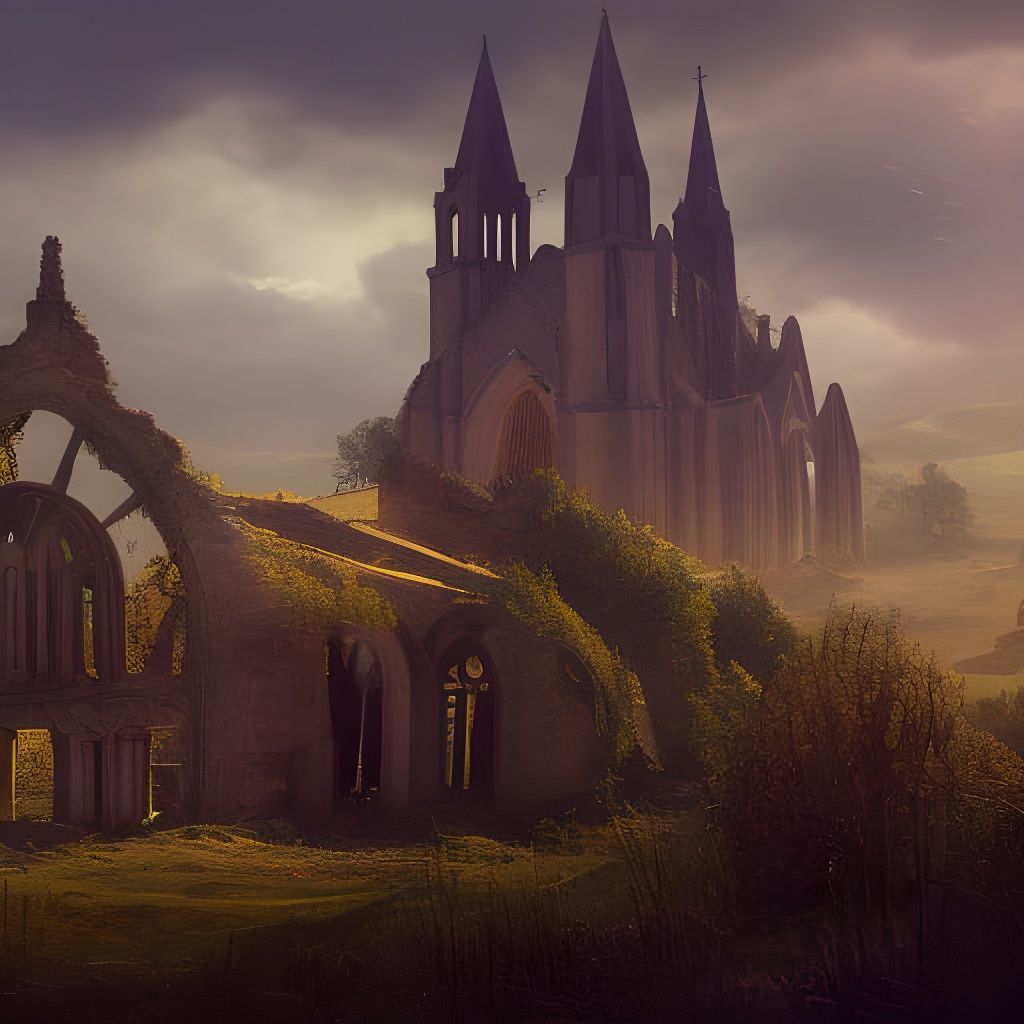 On the hill the church in ruins....