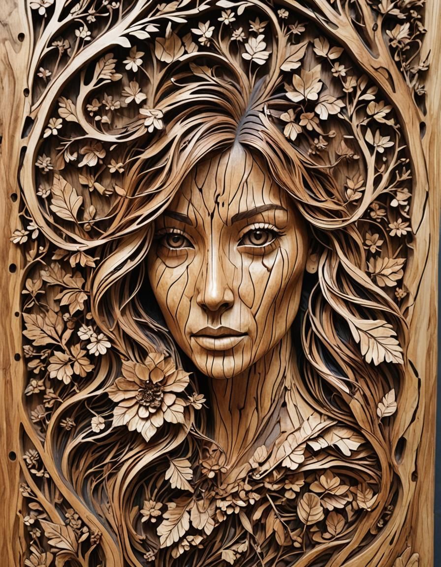 wood art by stunning woman