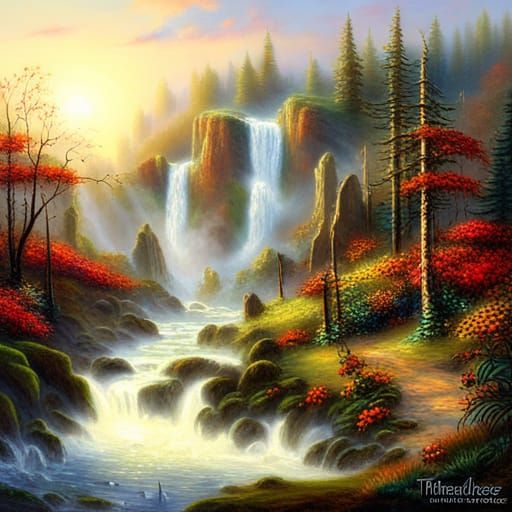 Ein Wasserfall im Wald - AI Generated Artwork - NightCafe Creator