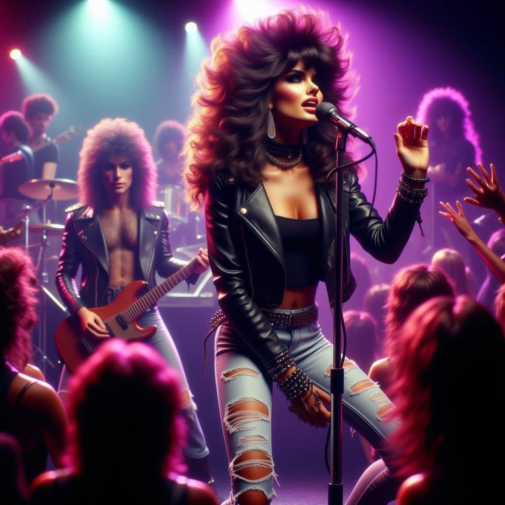 <lora:Rock Star:1.0>Exciting concert footage of Rock and Roll, L.A. Rock, Heavy Metal, Punk, Hair Metal, Glam Metal, Vixen Metal, Fem Rock, ...