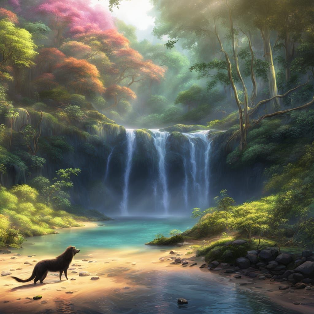 Magical River with Waterfalls in Lush Alien Landscape