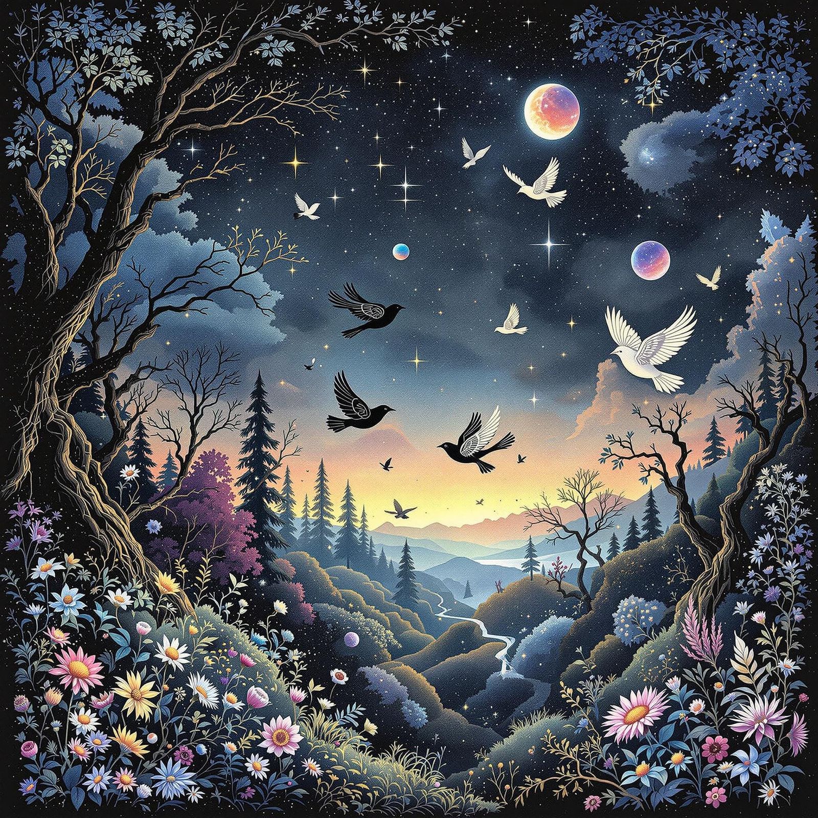 Dreamlike Starry Night Forest