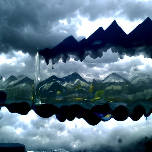 Dark Rain clouds and Mountains made of glass.