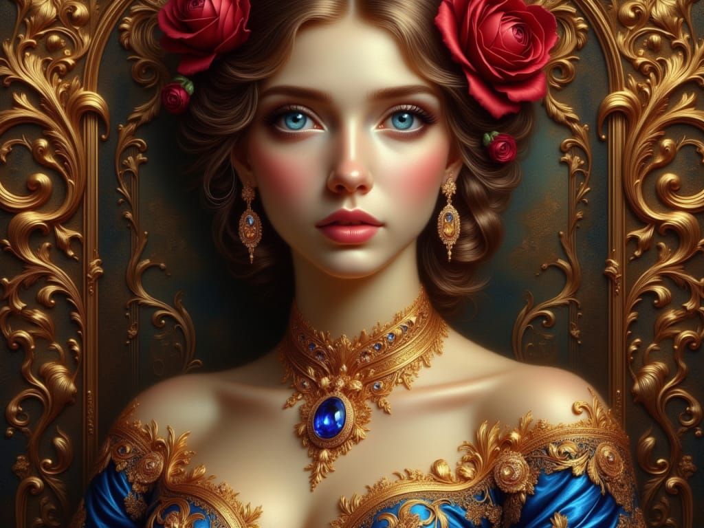<lora:FiosGoldOpulence:1.0> Clara: Close up portrait with Gold Jewelry