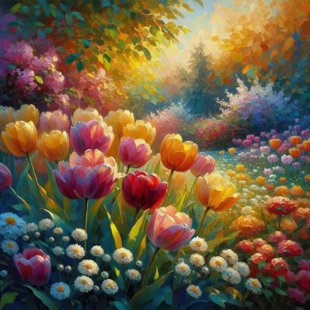 Tulip fields - impressionistic painting (1)