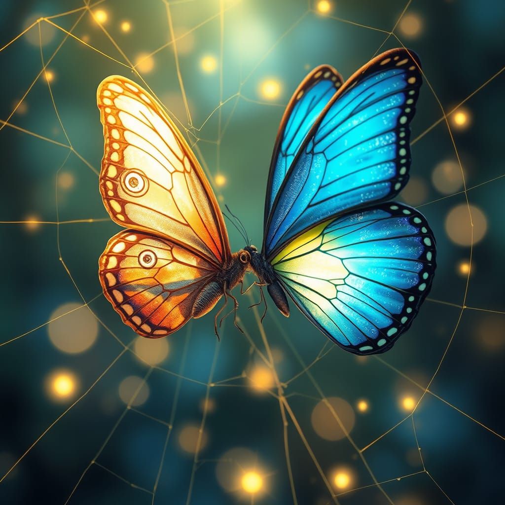 Whimsical Butterflies in Enchanted Golden Web