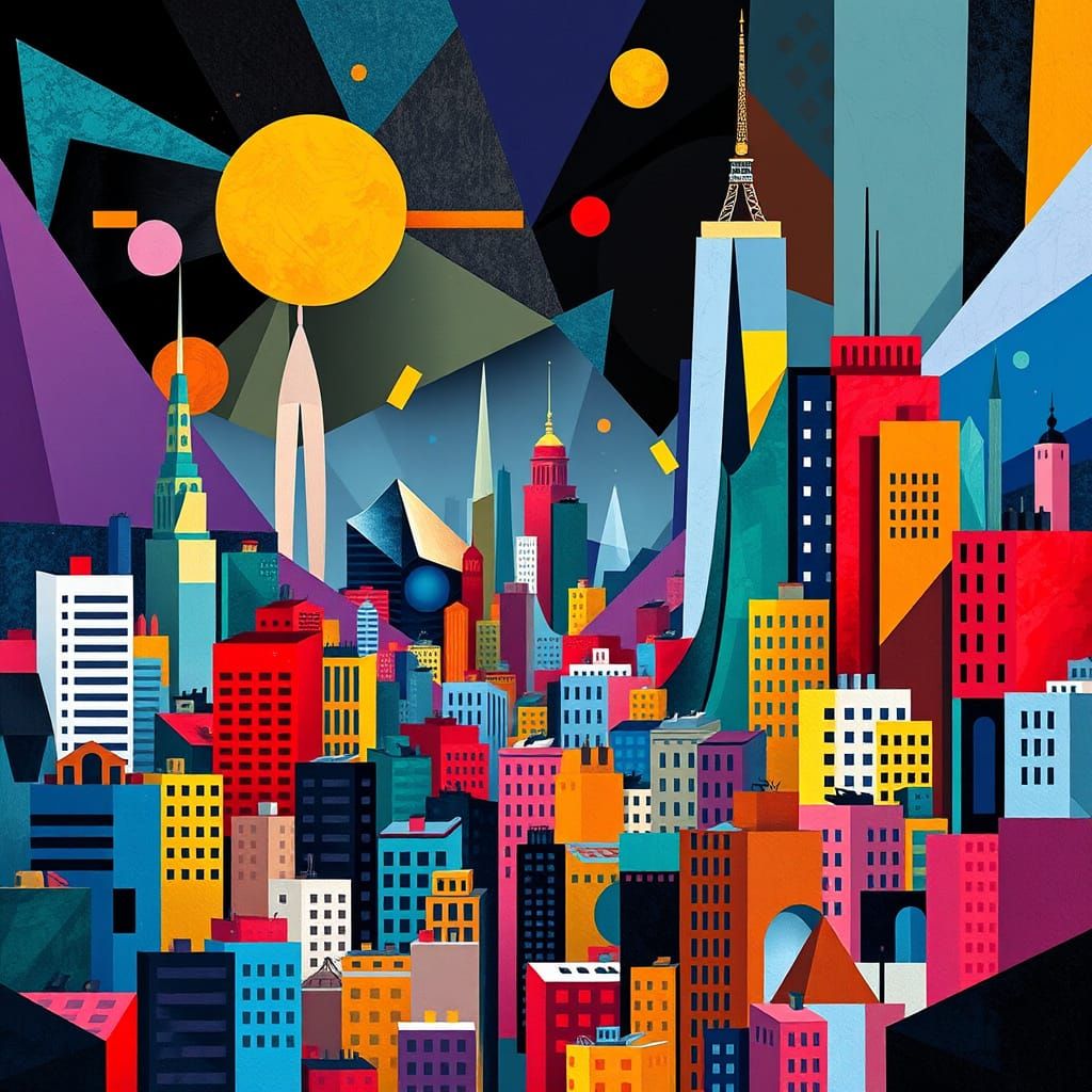 Vibrant Cityscape in Maximalist Style