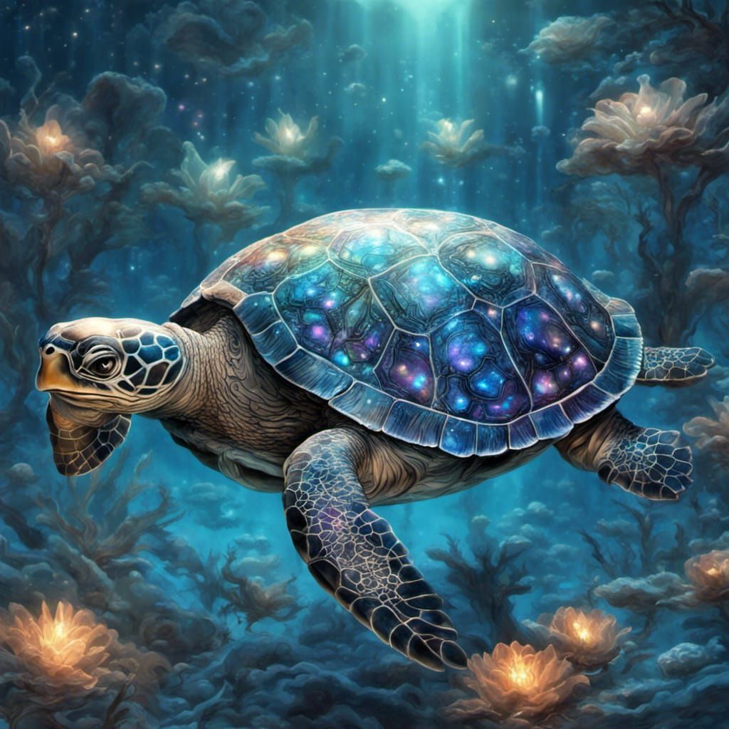 cute intricate glittery turtle with an Opal shell