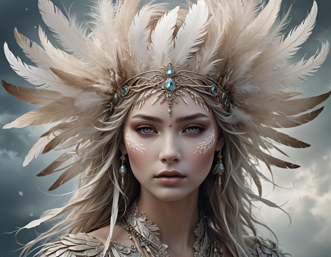 Ethereal feathers around her head and face are made out of the wind.  by @jeanne