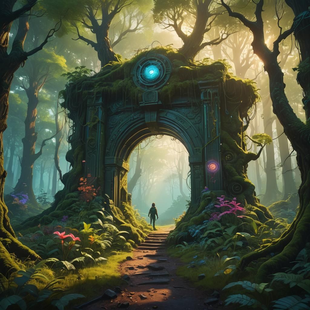 Mystical Portal Radiates Light in Fantasy Forest