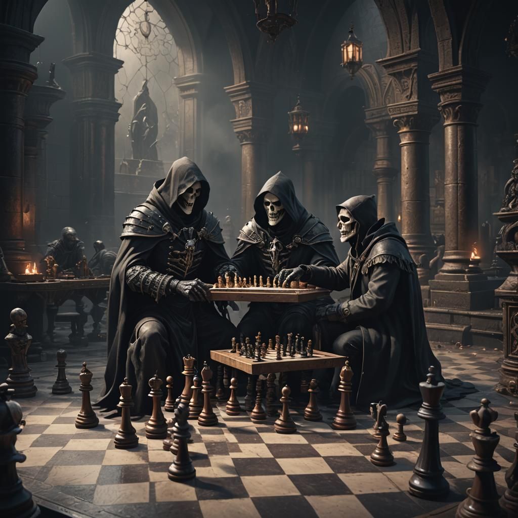 The Grim Reaper's Chess Game: Dark Fantasy Art
