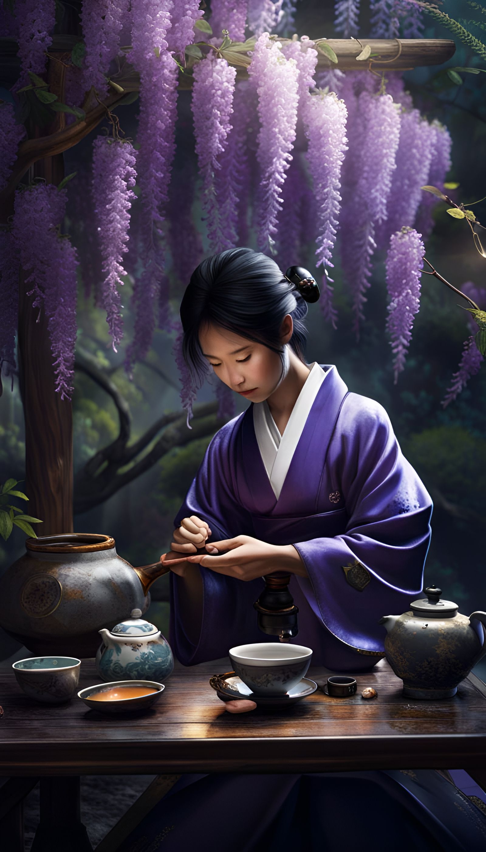 Japanese Tea Ceremony Under Wisteria   by @Pawl