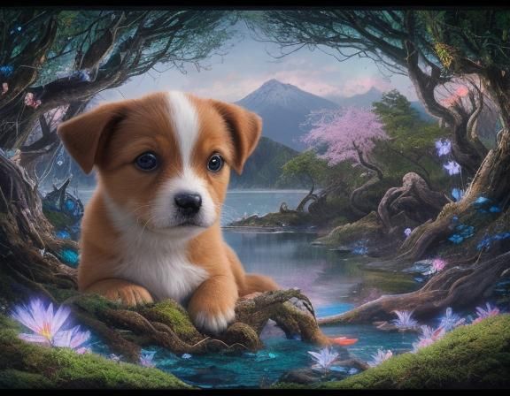 A mesmerizing close-up photograph of an adorable puppy, capt...