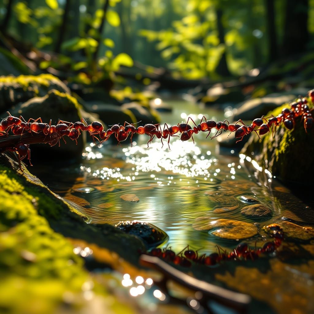 A bridge of red ants.  by @Lupo italiano