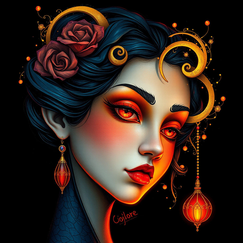 Fantasy Portrait in Art Nouveau Style with Volumetric Lighti...