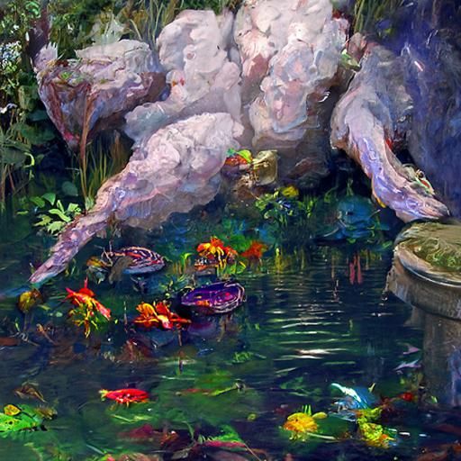 Fish pond by Claude Ferdinand Knab oil on canvas detailed