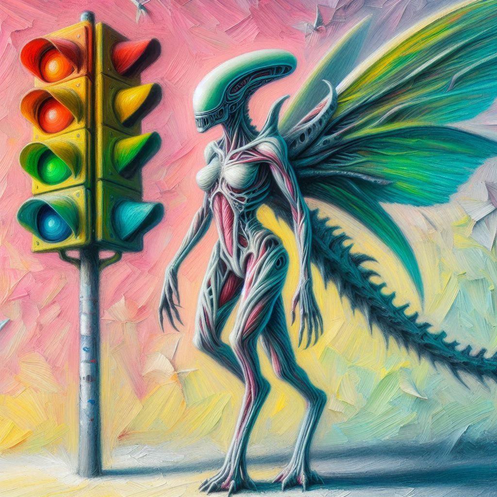 Alien fairy with traffic light
