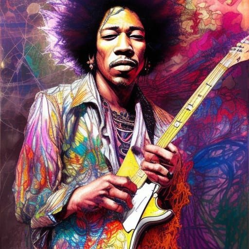 "Jimmie Hendrix; afro; anime portrait of Jimmie Hendrix by c...