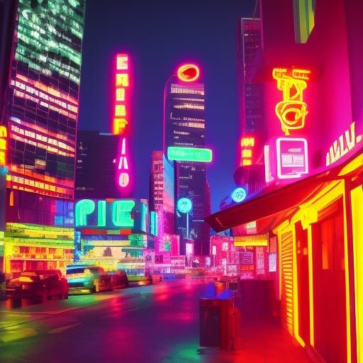 A Neon Lit City (Stable) - AI Generated Artwork - NightCafe Creator