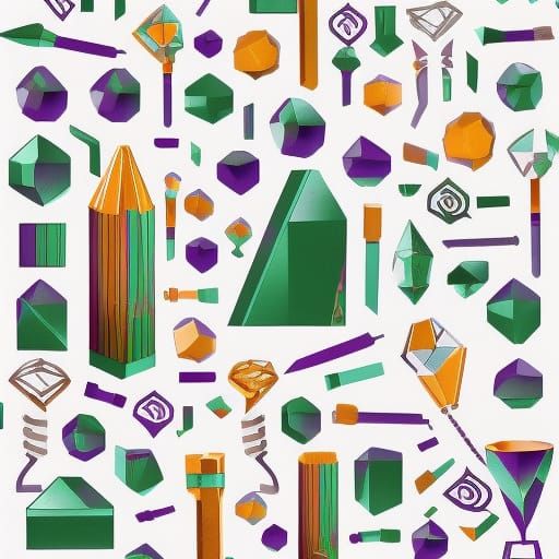 geometric world of rhinestone pitchforks and purple Minotaur and green