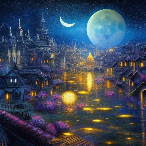 Moon in the night sky  by @Arty