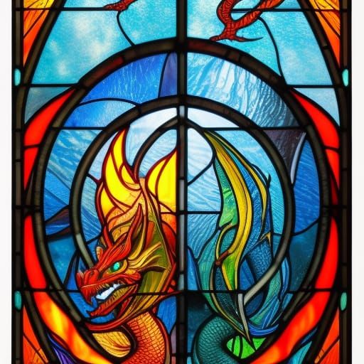 Dragon and flame stained glass window