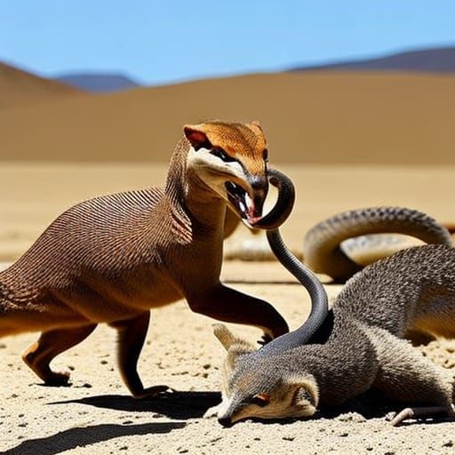 A cobra and a mongoose fighting.