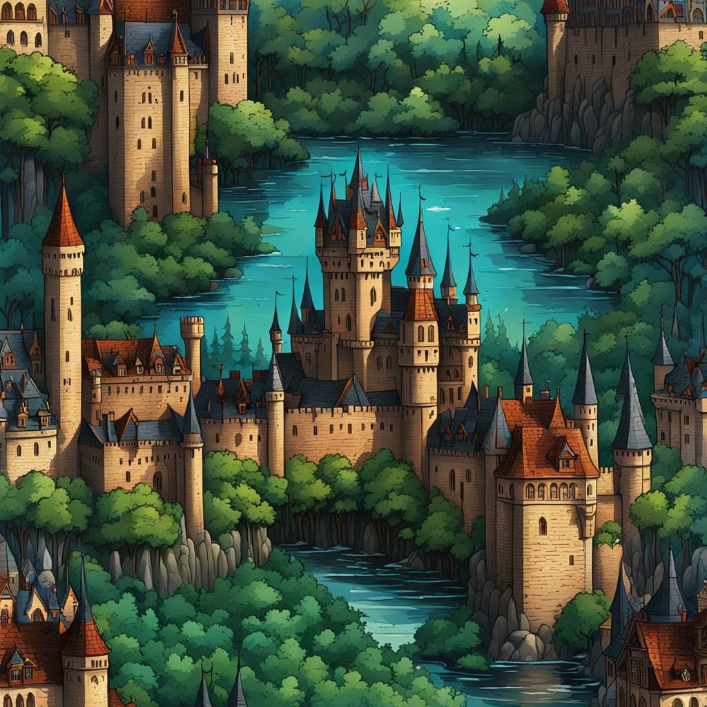 Gothic Bavarian Castle in Dark Fantasy Style