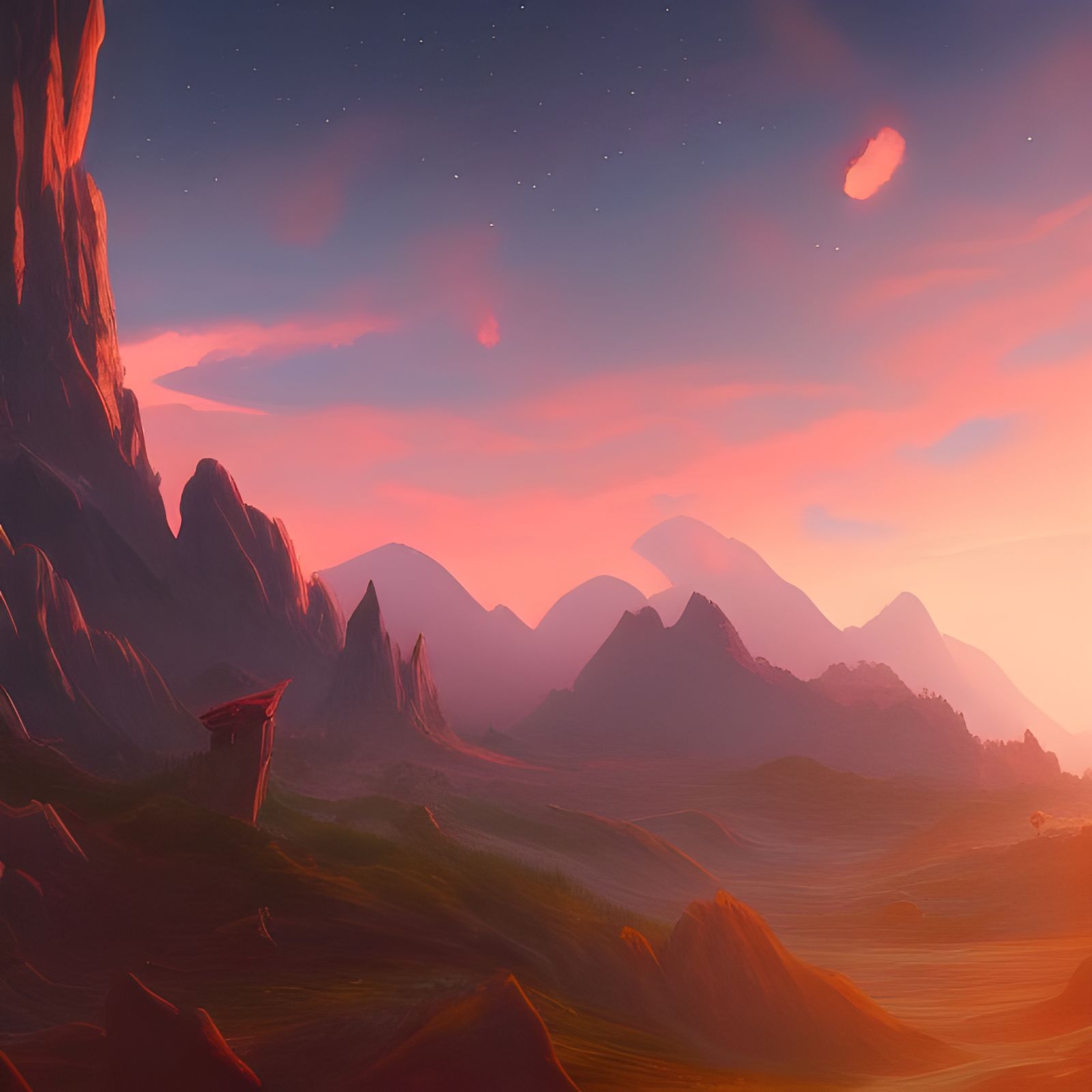 VIdeo game Skybox, Mountains, Red hazy sky, clouds above mountains ...