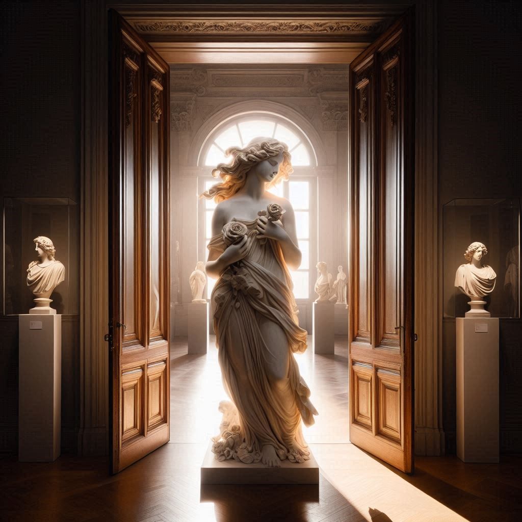 Marble statue with rose