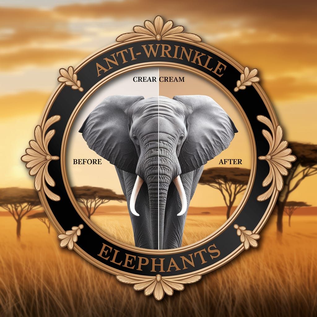 Beauty product label of anti-wrinkle cream for elephants   by @Galina Bolshakova