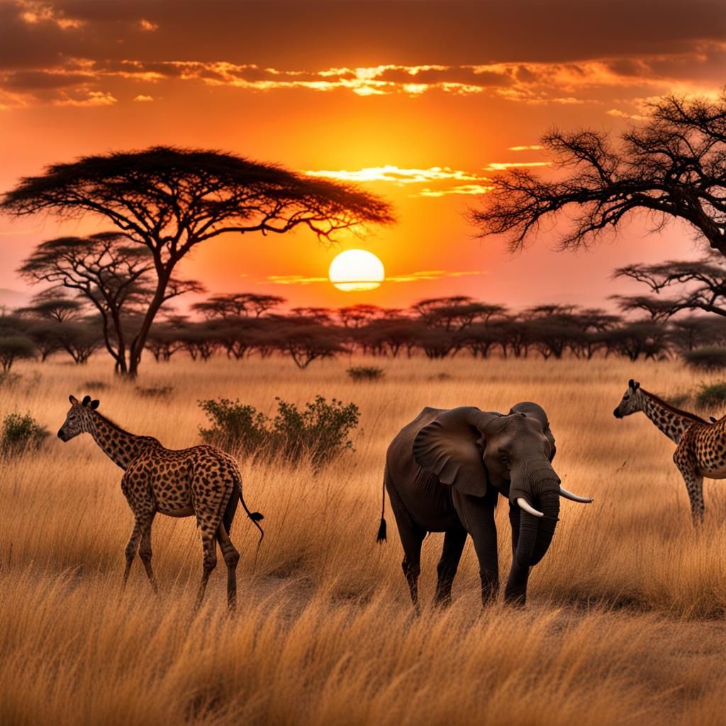 African safari at sunset
