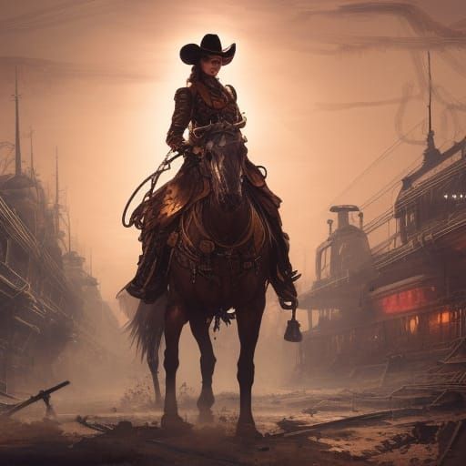 Post-apocalyptic female cowboy  by @Jack Huang