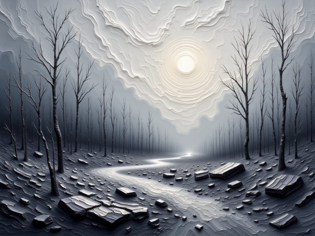 <lora:Impasto Masterpieces:1.0> Impasto painting masterpiece of a landscape with the primary color Gray