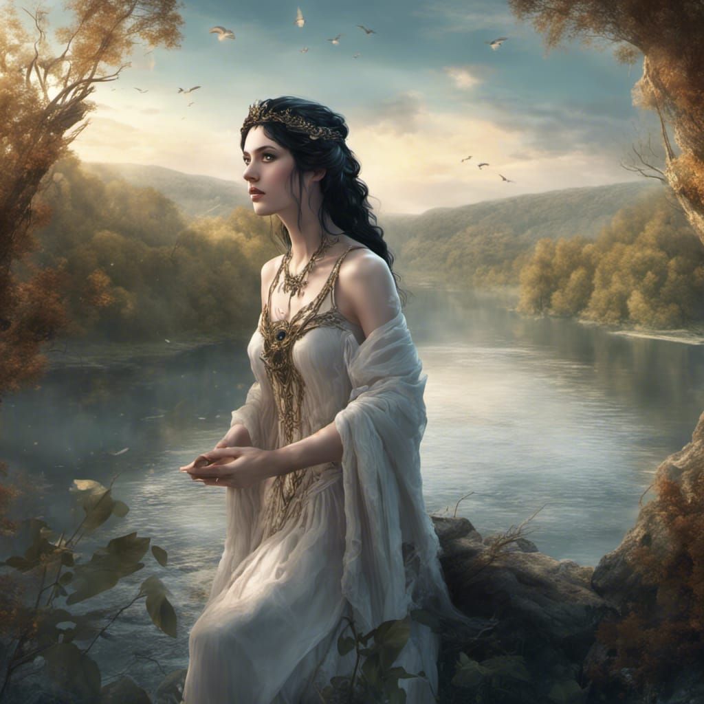 goddess of the river
<br><br>  danube classically simple style likeable
<br><br>  pale skin black hair beautiful soft cute kind eyes
<br><br>  