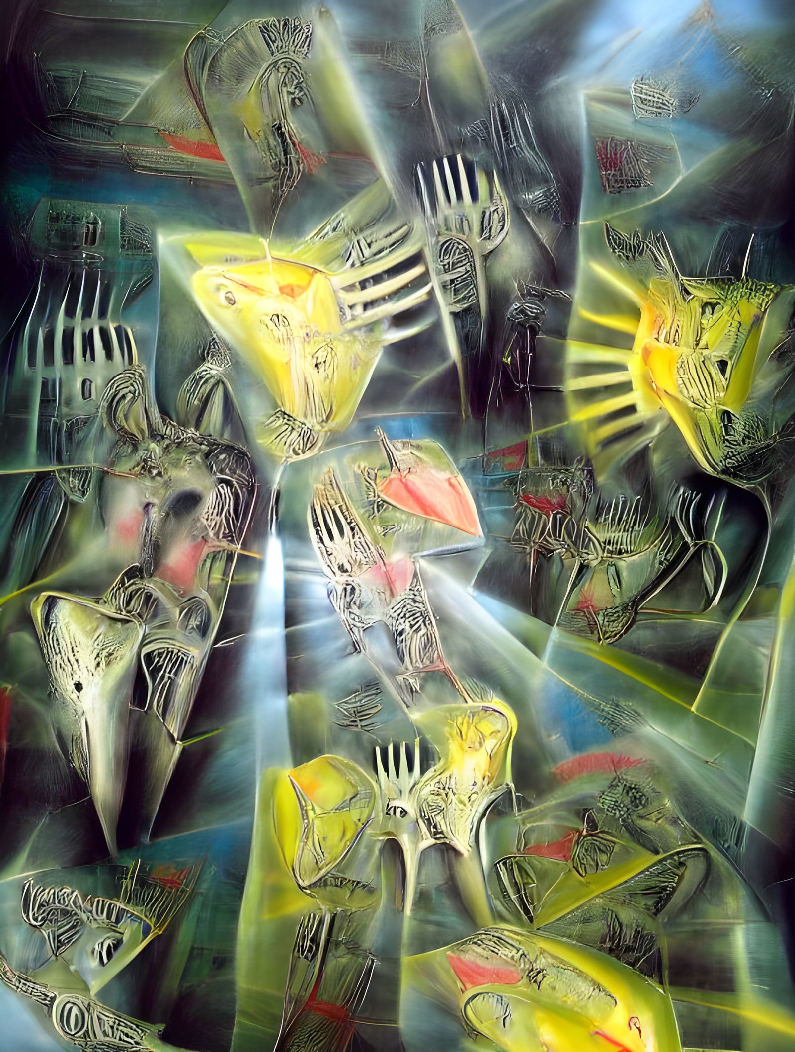 Apocalypse wish-list, in a Ernst Fuchs style. H.R. Giger sun...