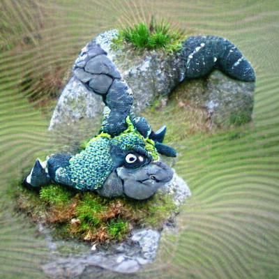 Chubby dragon made of mossy rocks