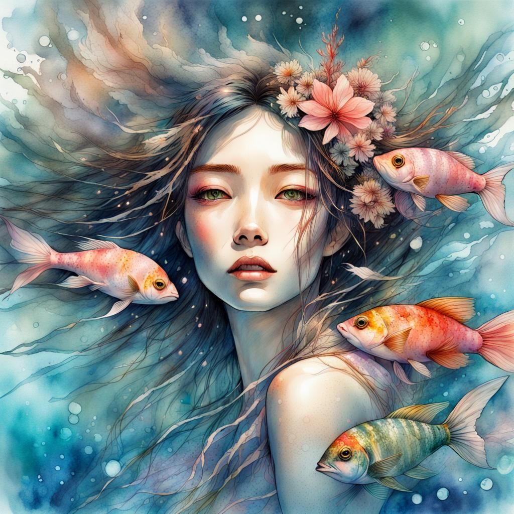 stunningly beautiful asian mermaid - AI Generated Artwork - NightCafe ...