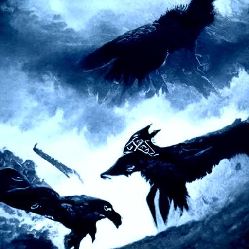 Odin, Odin's wolf's and Ravens