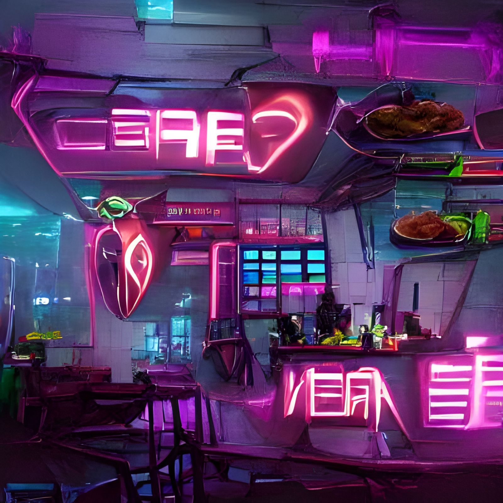 cyberpunk futuristic neon café
