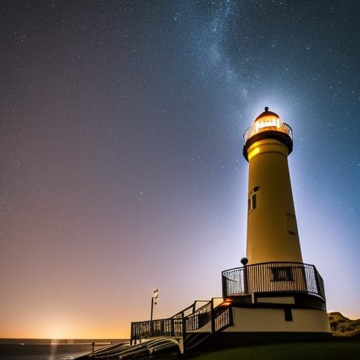 Ultrarealistic starry night sky and lighthouse at night Professional